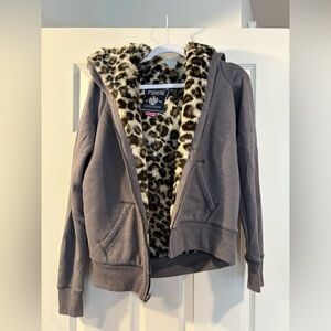 Y2K Love Pink Faux Leopard Fur Lined Zip-up